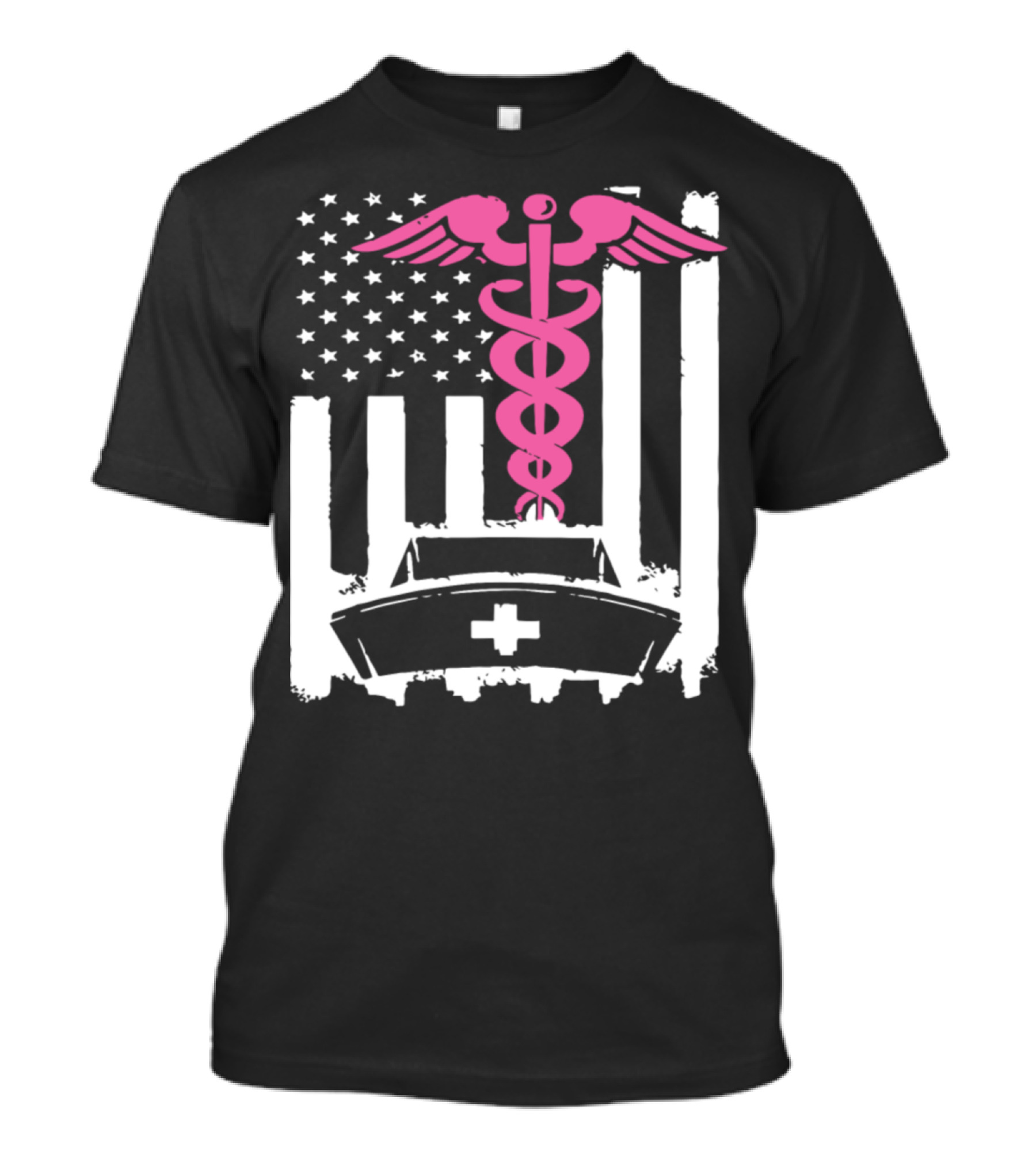 American Nurse Flag Caduceus Hat Gildan Women Nurse T-Shirt