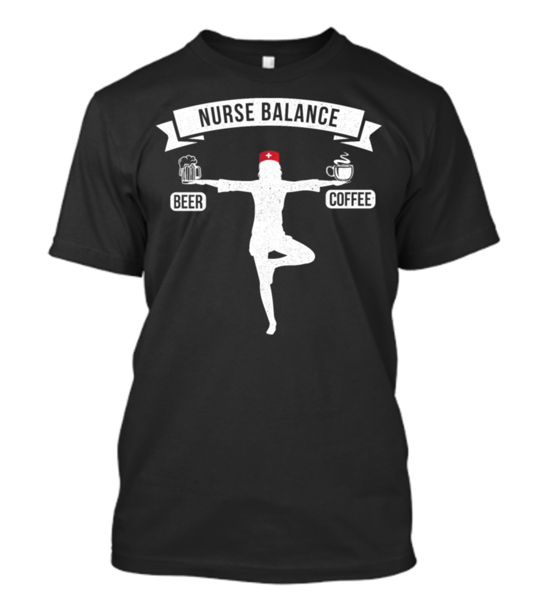 Nurse Balance Beer Coffee Nursing Humor With Yoga Pose T-Shirt