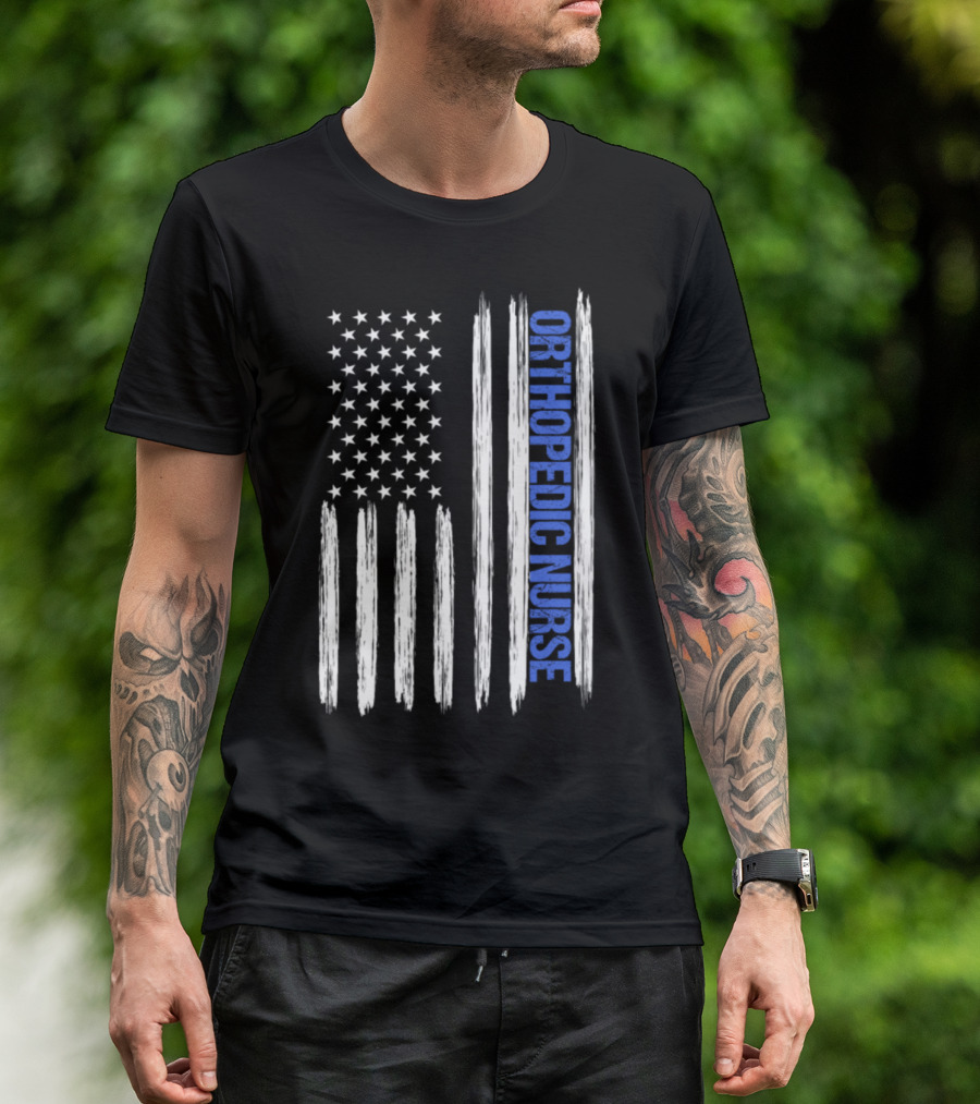 Orthopedic Nurse Distressed American Flag Blue Line T-Shirt