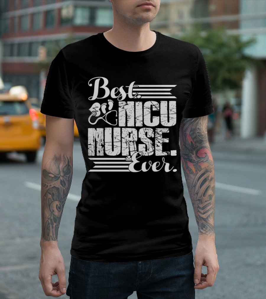 Best NICU Nurse Ever Footprints Stethoscope T-Shirt