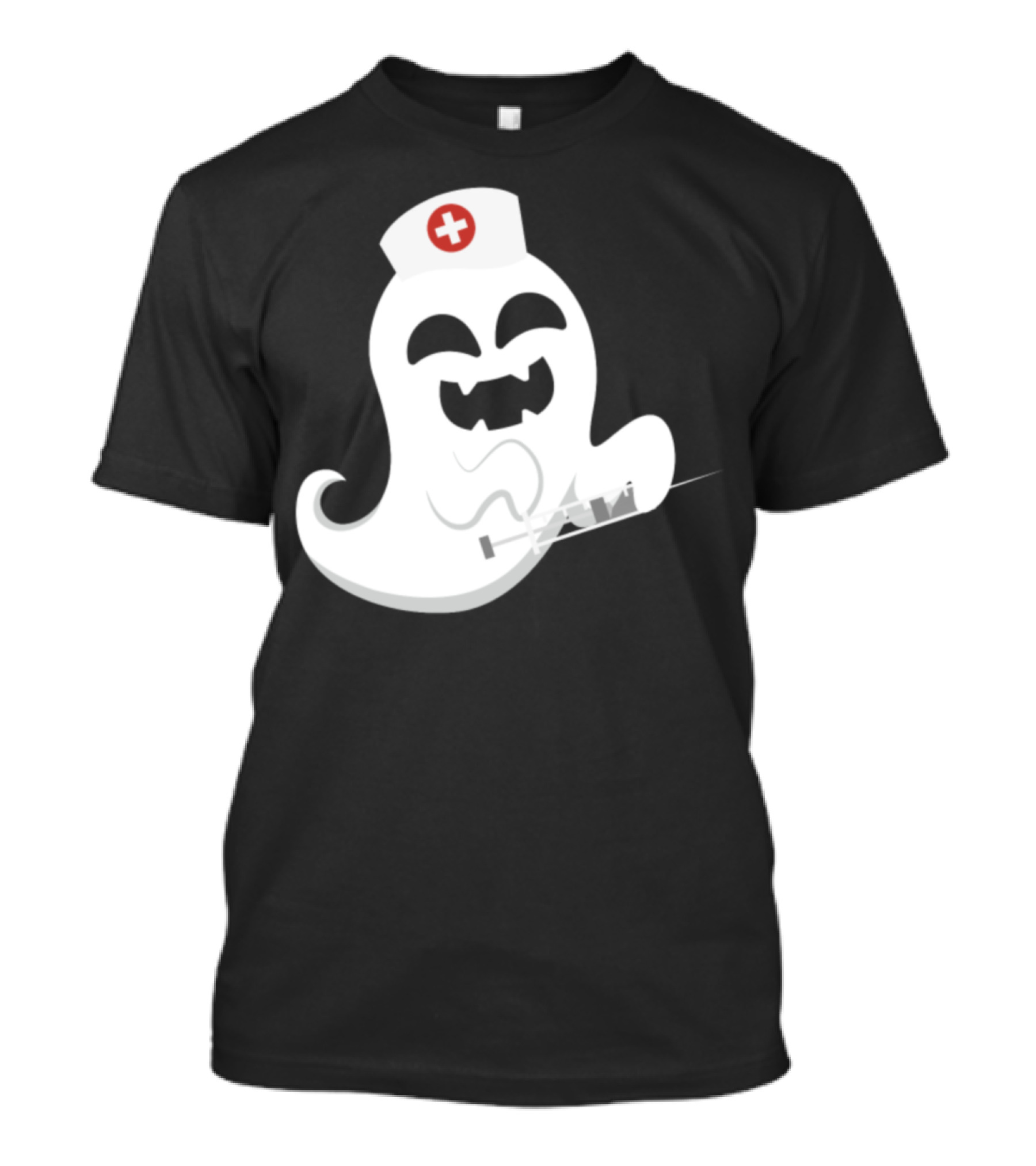Ghost Nurse Halloween Boo Spooky Nurse Cap Ghost Holding Syringe T-Shirt