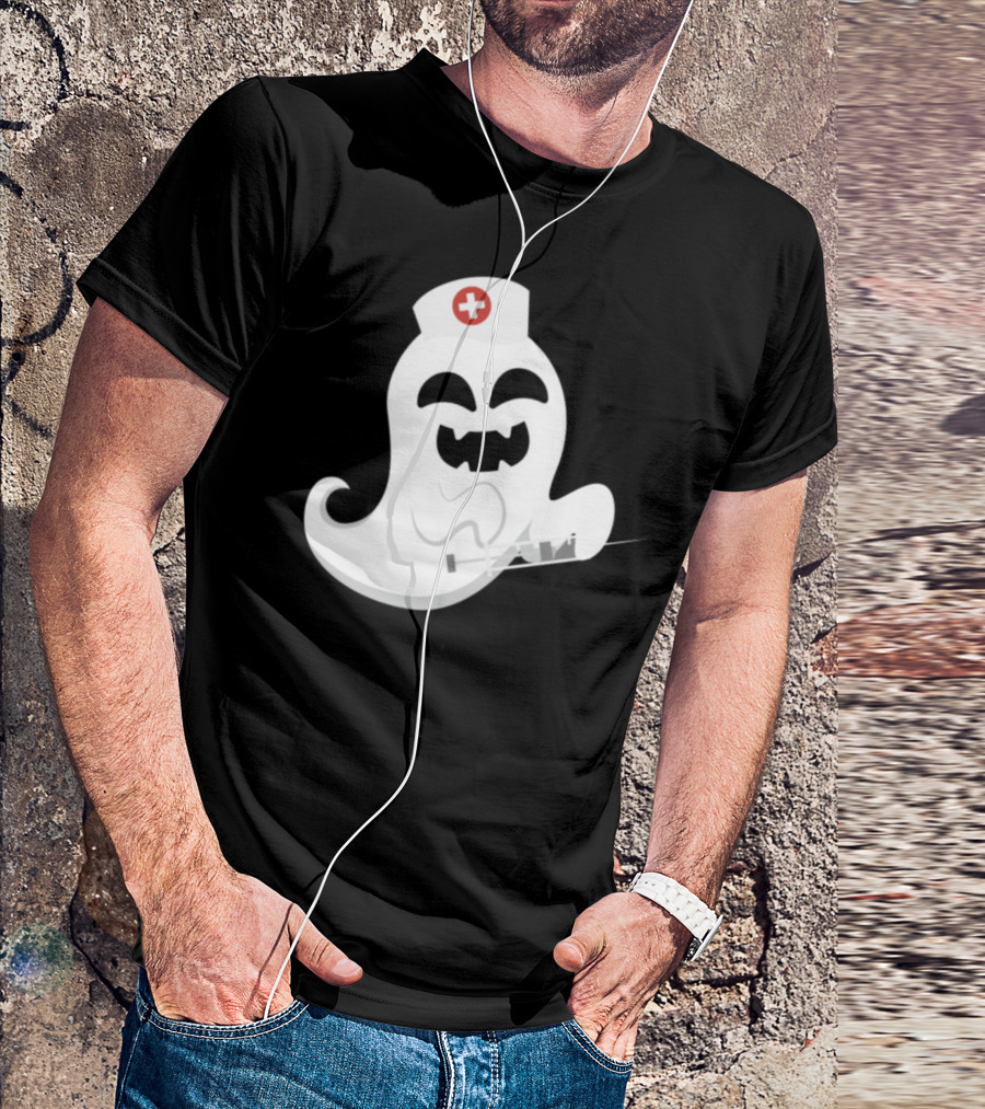 Ghost Nurse Halloween Boo Spooky Nurse Cap Ghost Holding Syringe T-Shirt