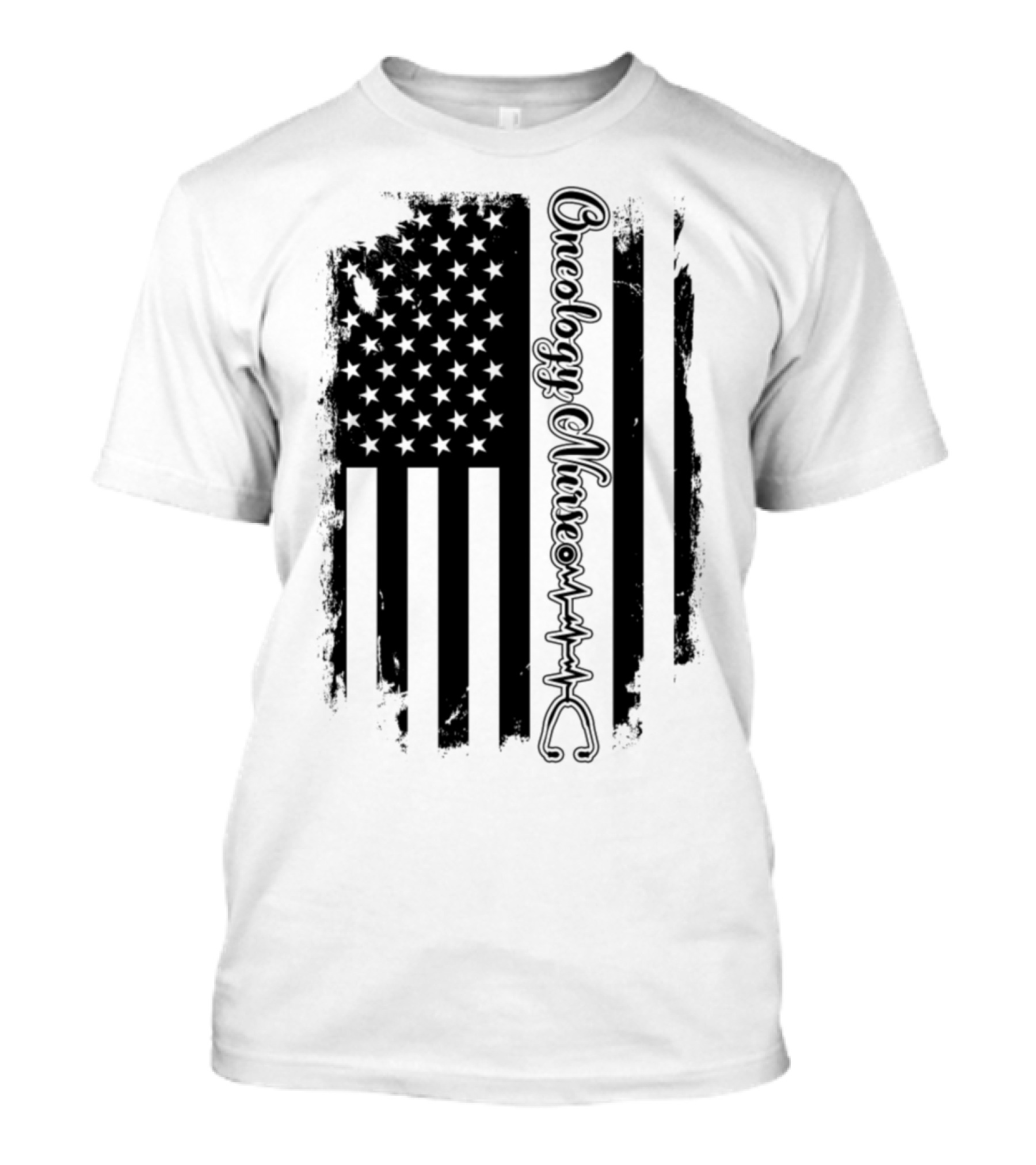 Oncology Nurse American Flag Stethoscope Heartbeat T-Shirt