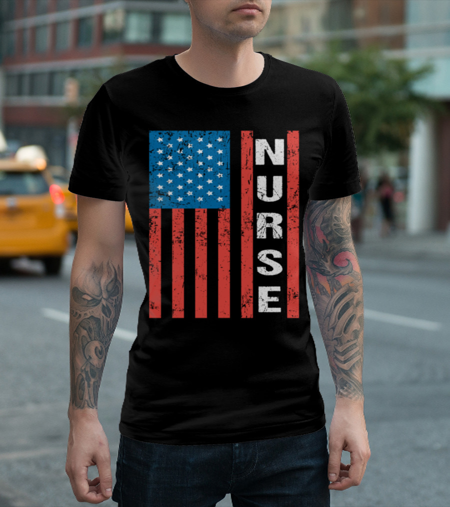 Patriotic Nurse American Flag Registered School Hospital ER T-Shirt