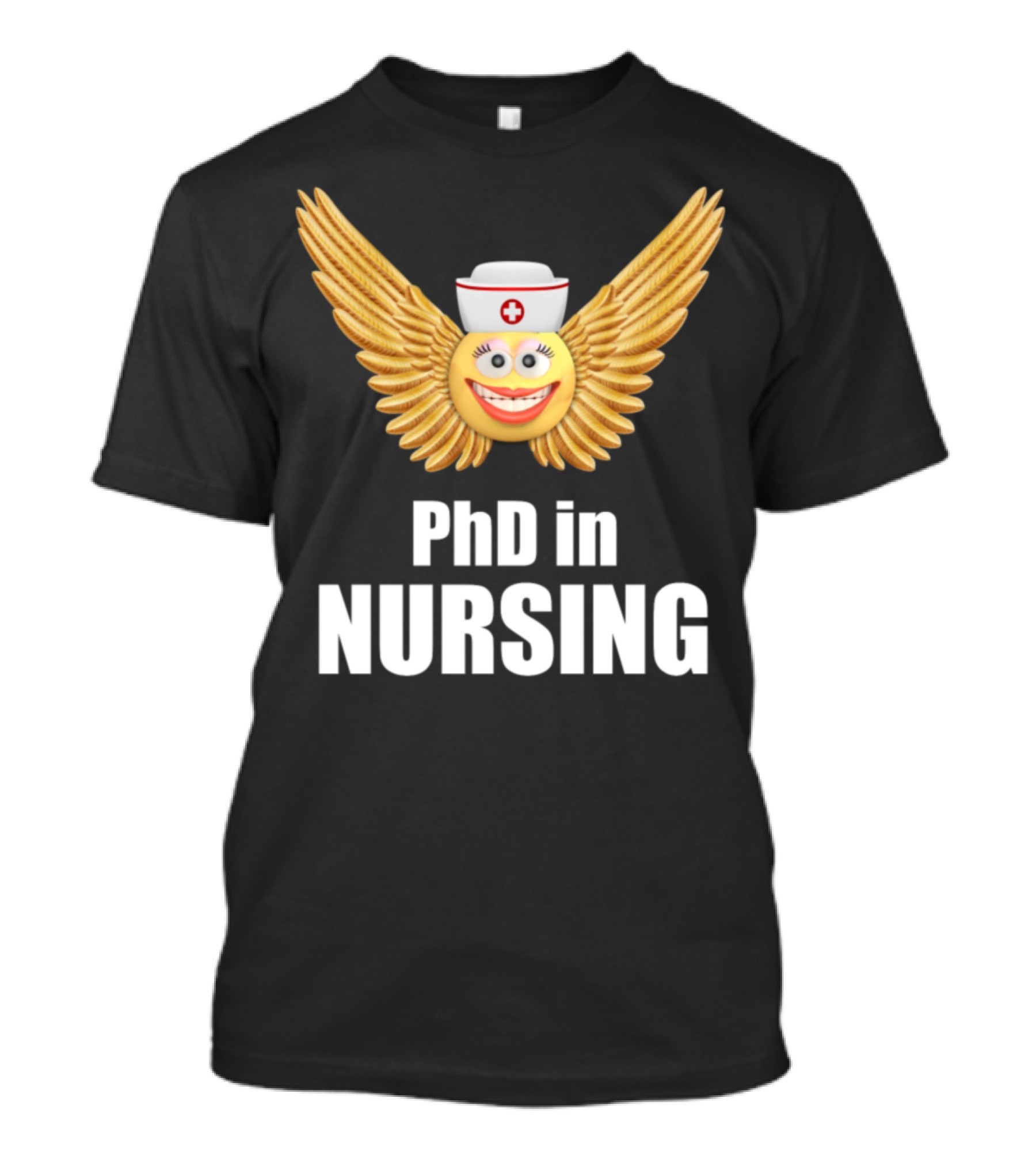PhD In Nursing Cute Nurse Smiley With Winged Nurse Cap T-Shirt
