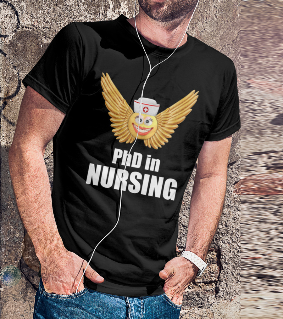 PhD In Nursing Cute Nurse Smiley With Winged Nurse Cap T-Shirt