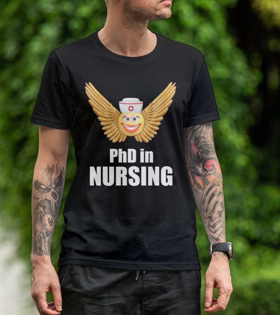 PhD In Nursing Cute Nurse Smiley With Winged Nurse Cap T-Shirt