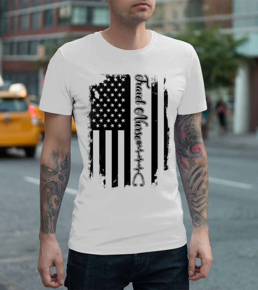 American Travel Nurse Stethoscope Flag T-Shirt