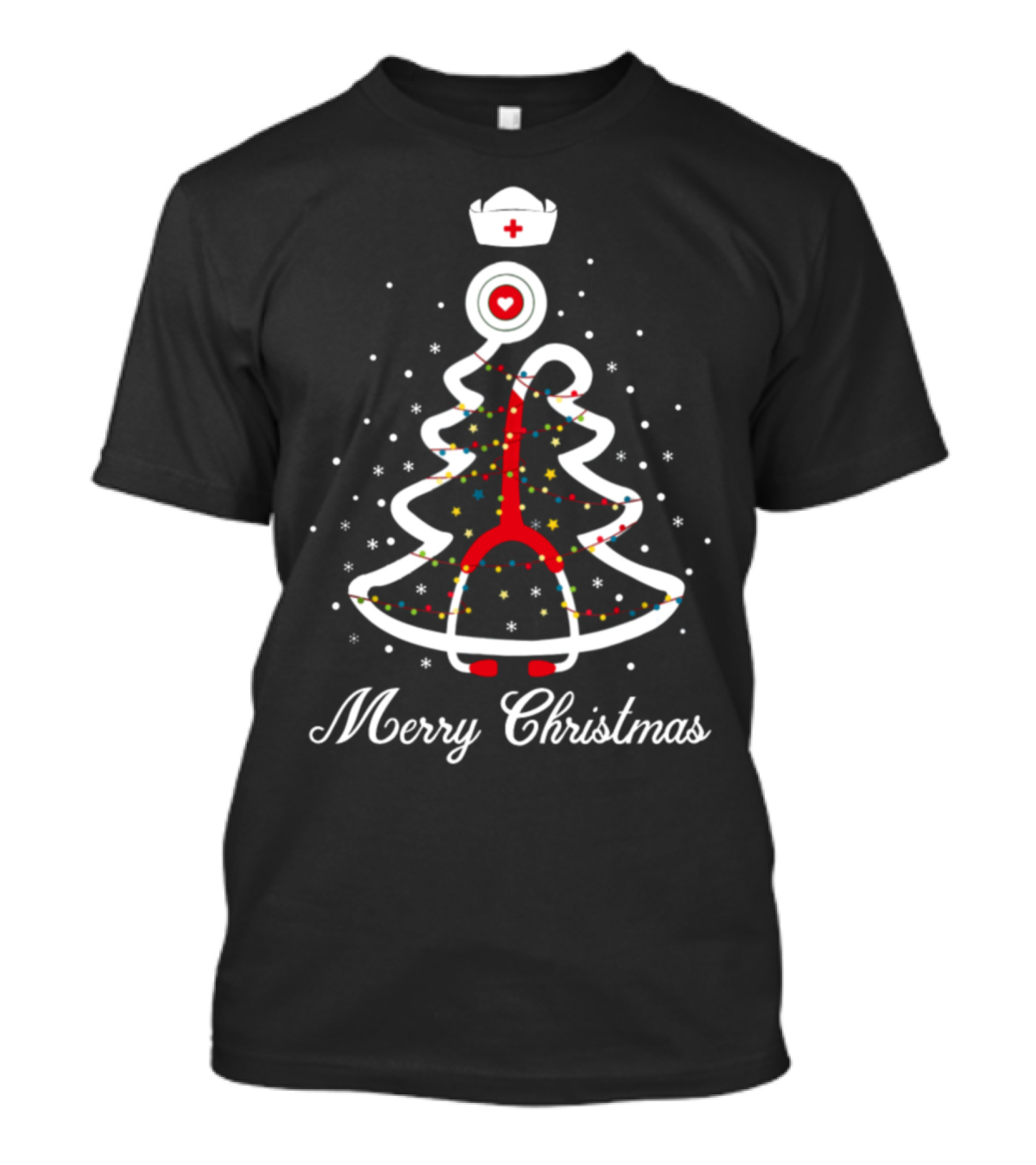 Merry Christmas Nurse Doctor Tree Stethoscope Nurse Cap T-Shirt