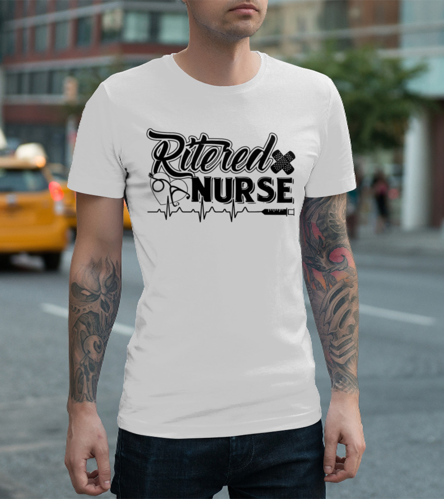Retired Nurse Heartbeat Stethoscope and Bandage T-Shirt