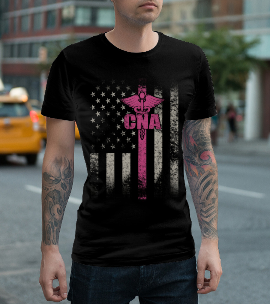 CNA Pink Caduceus American Flag T-Shirt