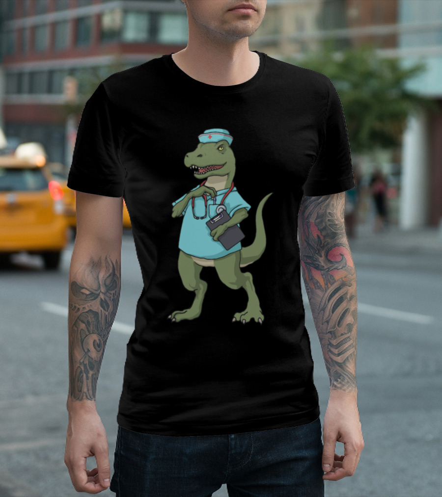 Dinosaur Nurse Rex Squad RN Nurse Grad T-Rex Stethoscope Clipboard T-Shirt