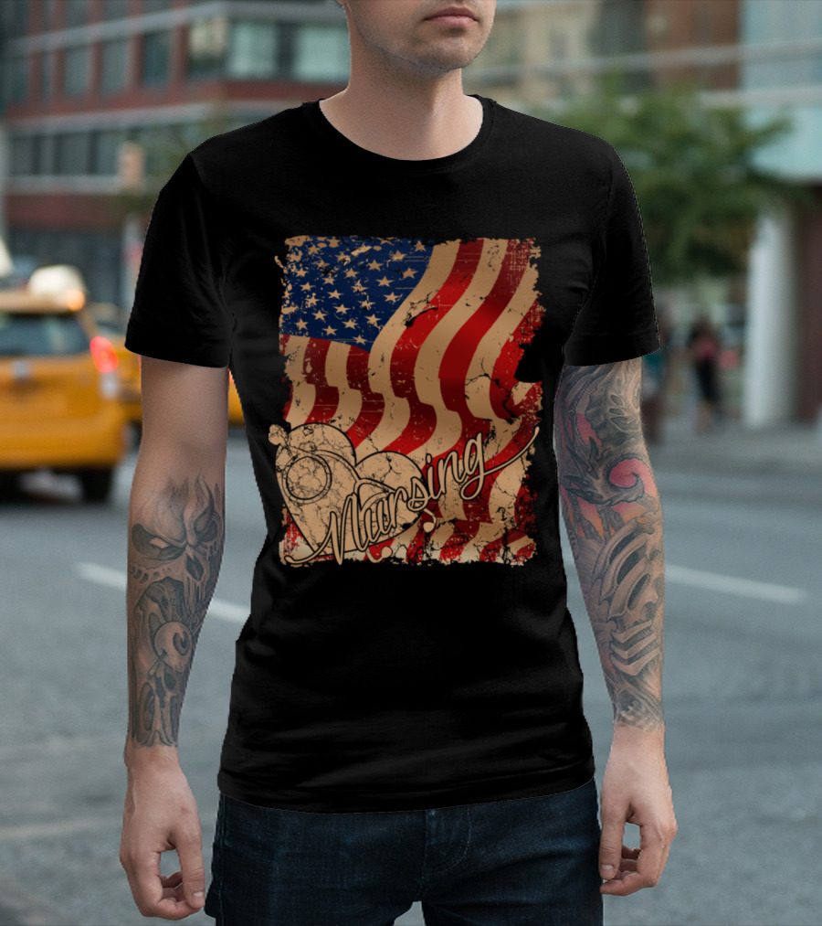 Nursing Heartbeat American Flag T-Shirt
