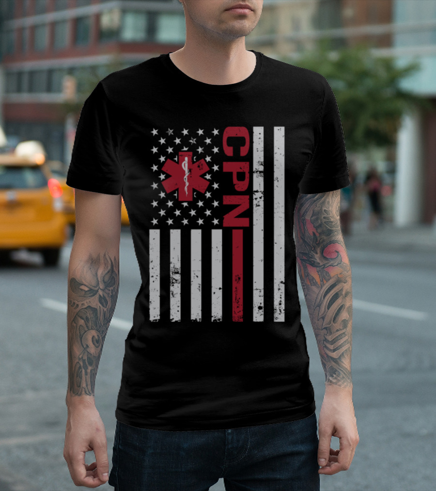 CPN Certified Pediatric Nurse Star of Life American Flag T-Shirt