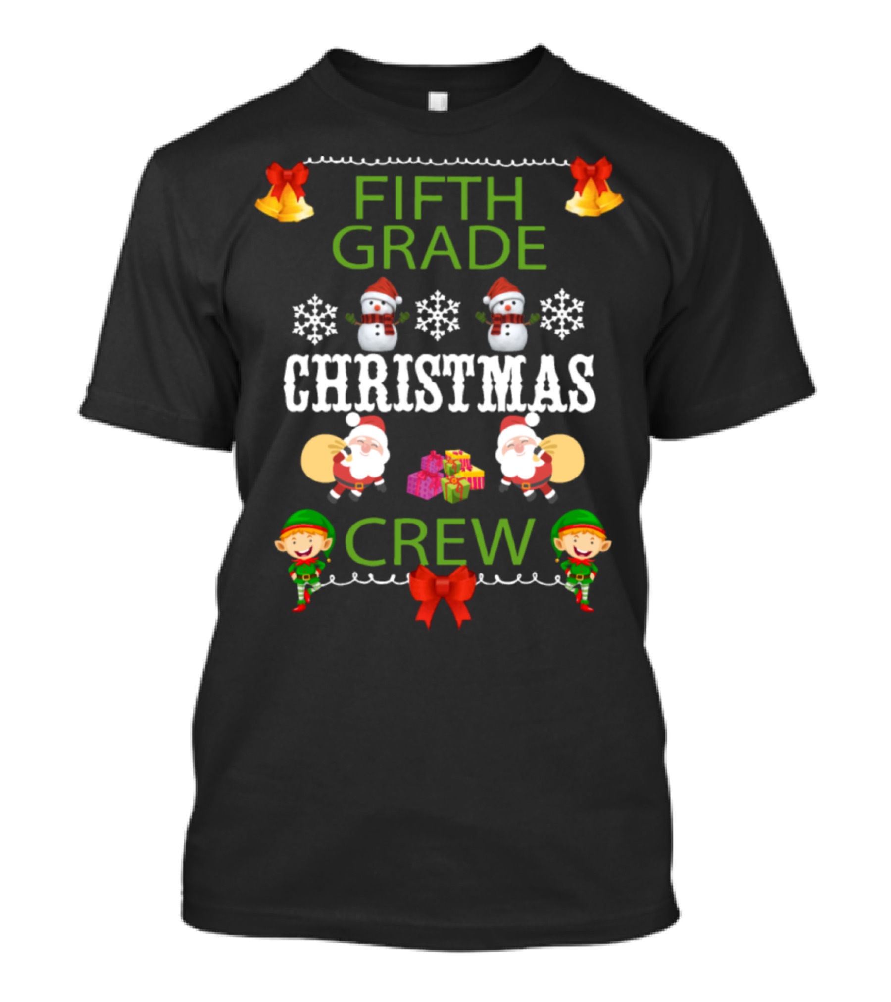 Fifth Grade Christmas Crew Snowmen Santa Elves Presents T-Shirt