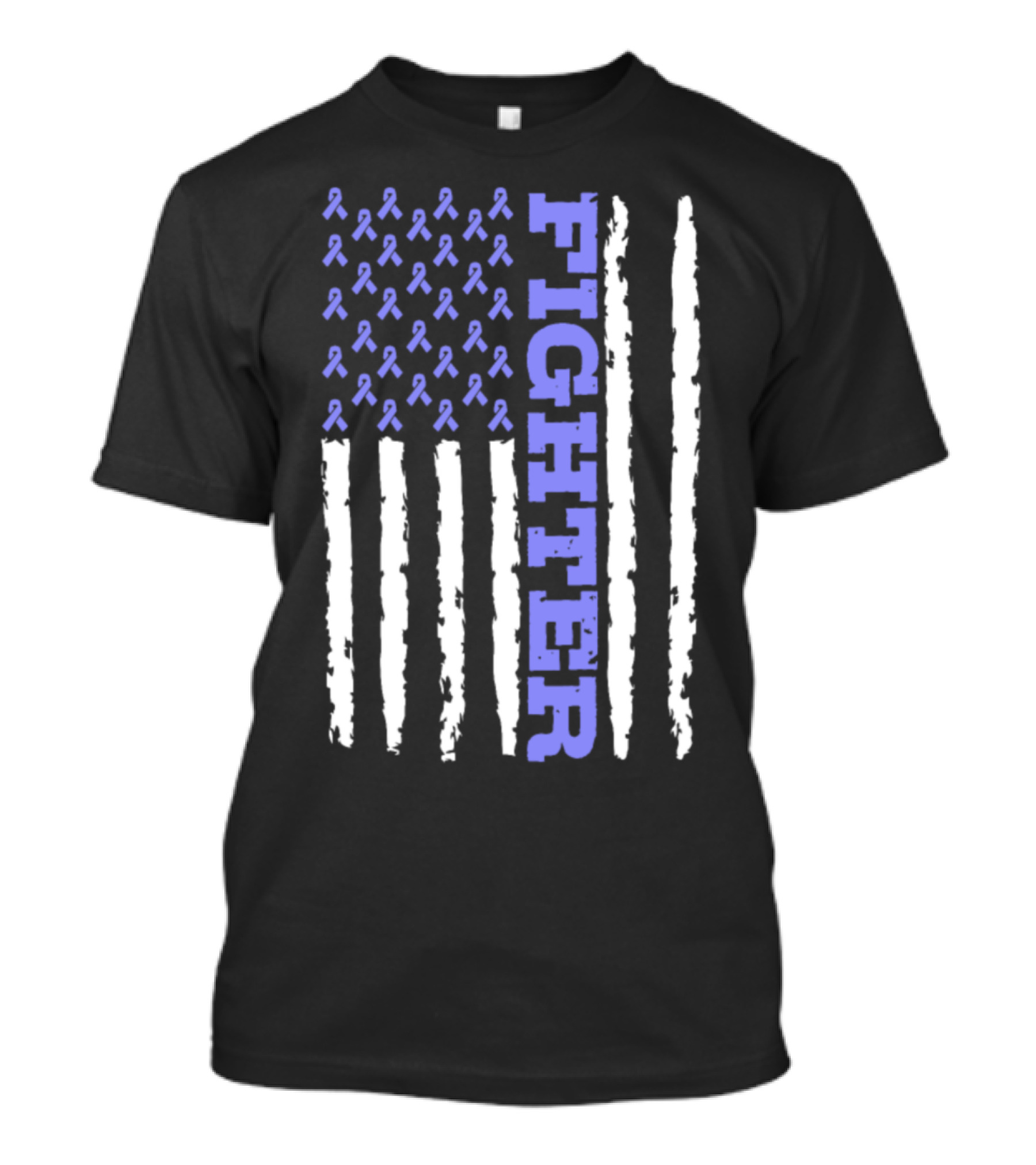 Fighter American Flag Style With Stomach Cancer Awareness Ribbons T-Shirt