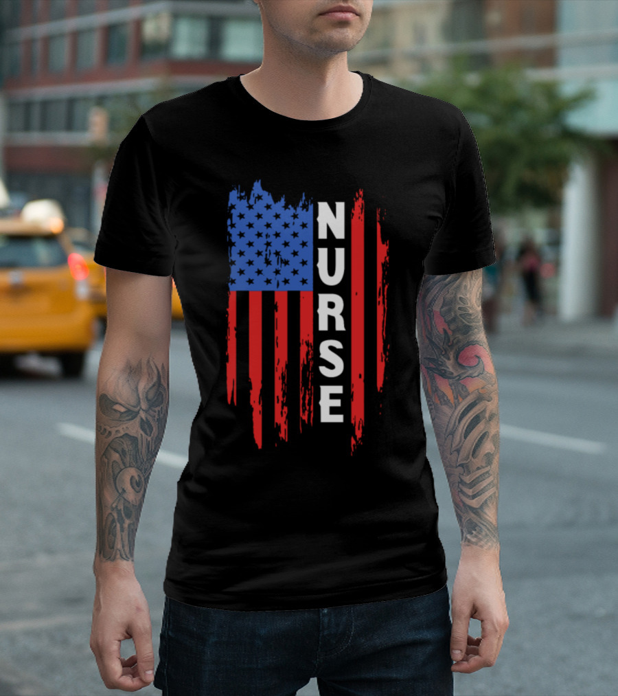 American Flag Nurse Stripes T-Shirt
