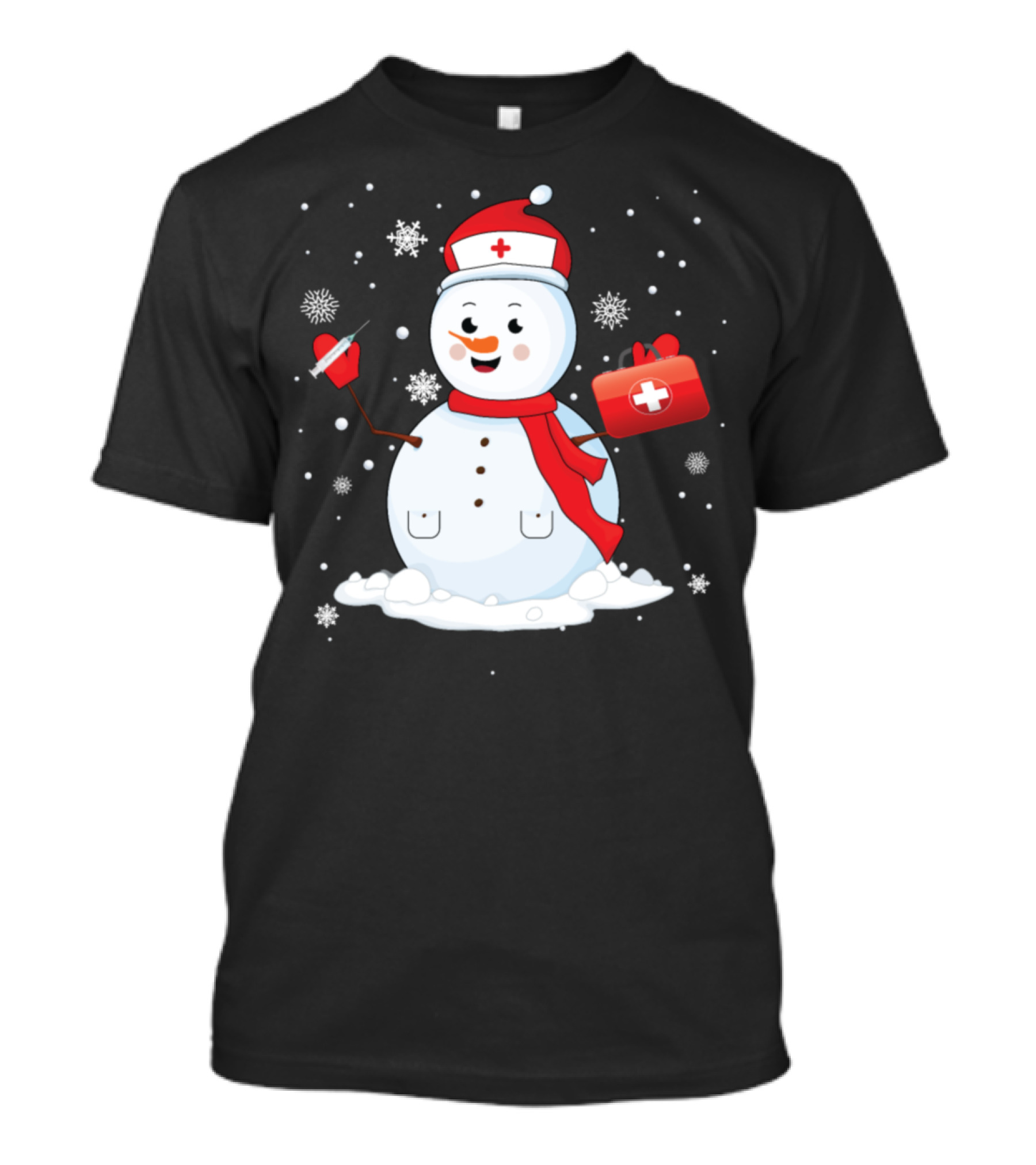 Merry Christmas Nurse Snowman With Medical Kit And Heart T-Shirt