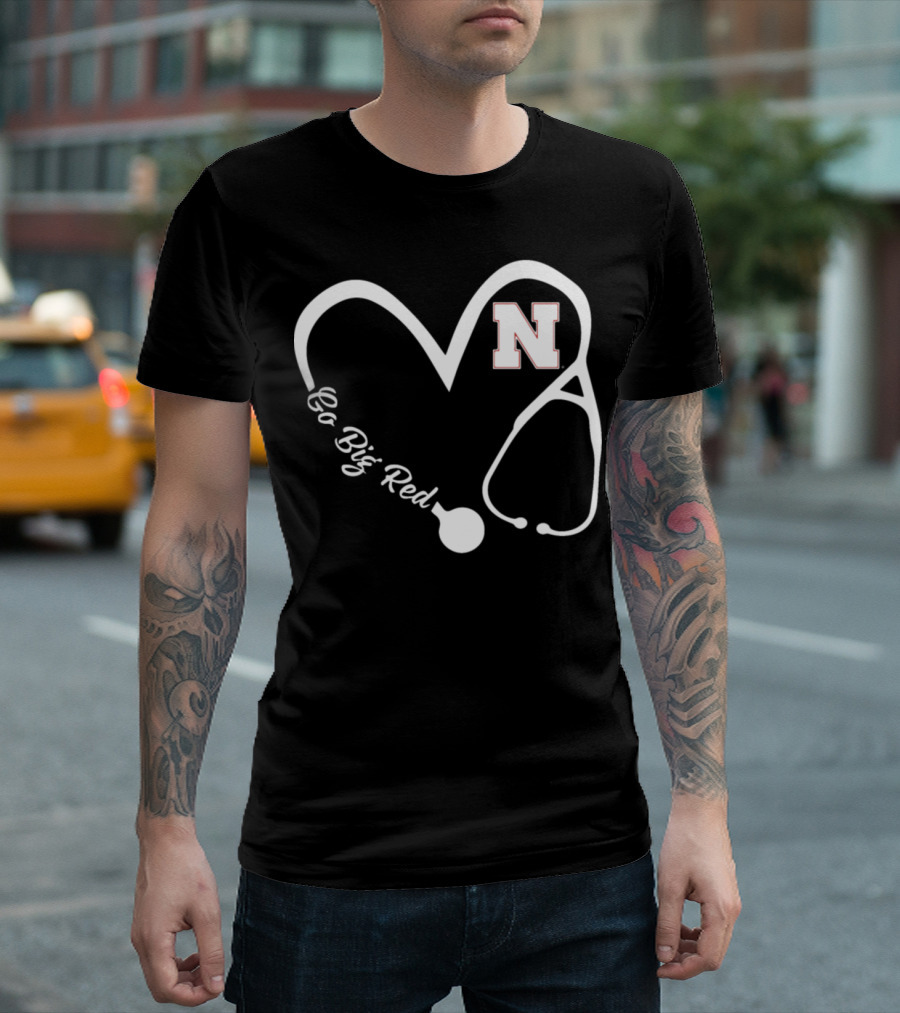 Nebraska Cornhuskers Go Big Red Nurse Stethoscope Heart N T-Shirt
