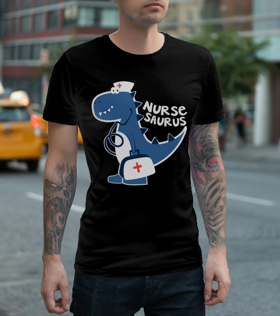 Nurse Saurus Dinosaur Nurse With Medical Bag And Stethoscope T-Shirt