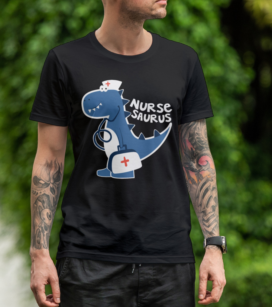 Nurse Saurus Dinosaur Nurse With Medical Bag And Stethoscope T-Shirt