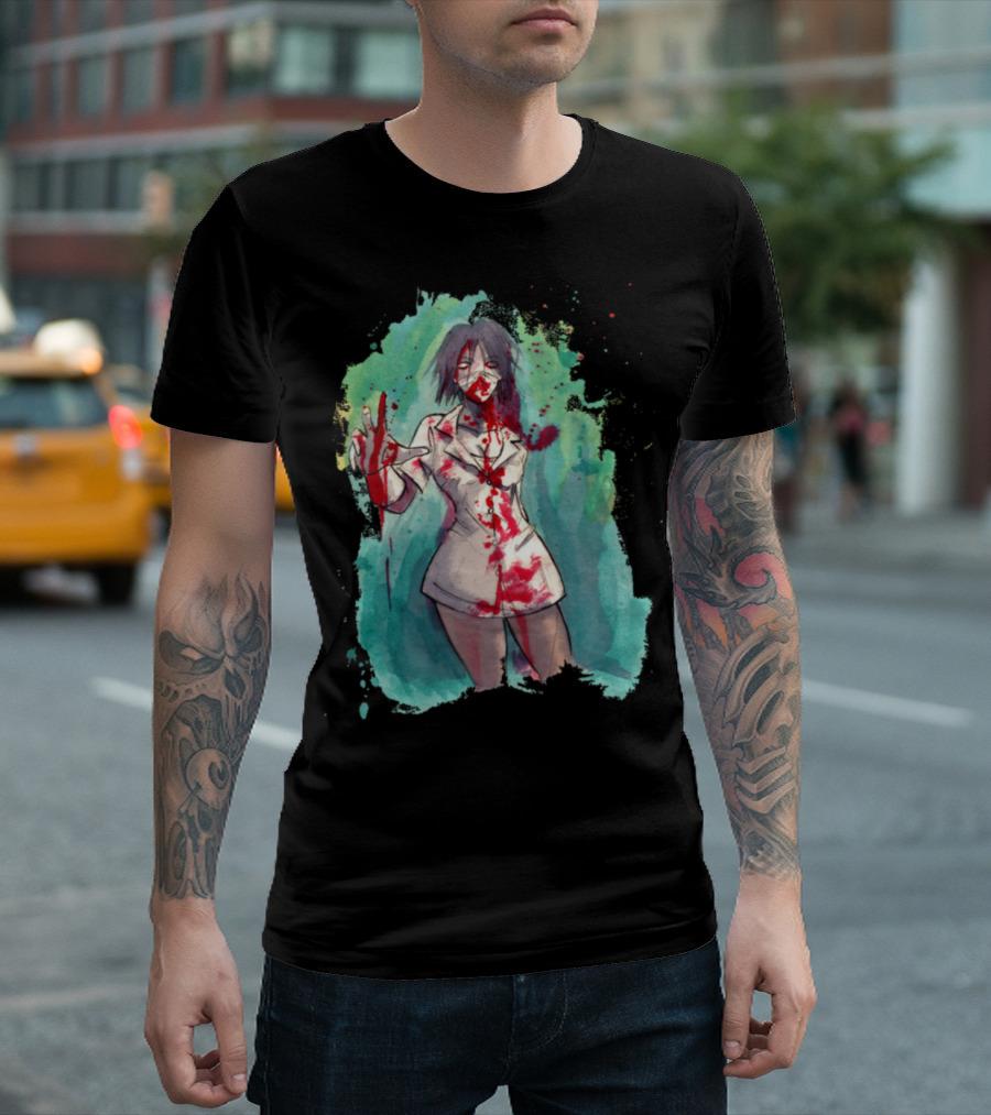 Zombie Nurse Girl Blood Splatter Horror T-Shirt