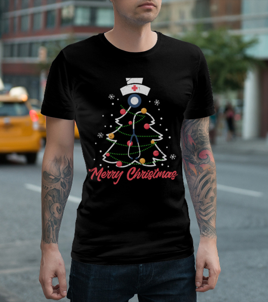 Merry Christmas Nurse Holiday Tree Stethoscope T-Shirt