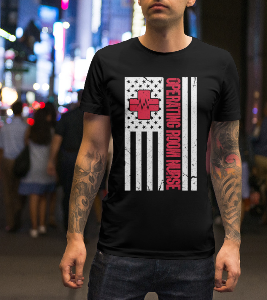 Operating Room Nurse American Flag Medical Cross T-Shirt