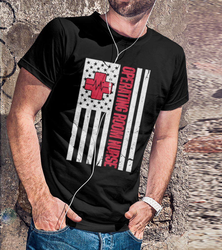 Operating Room Nurse American Flag Medical Cross T-Shirt