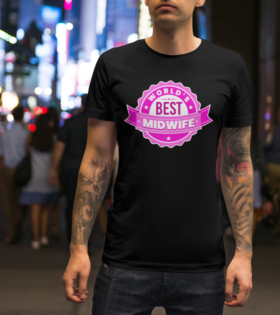 World's Best Midwife Pink Badge T-Shirt