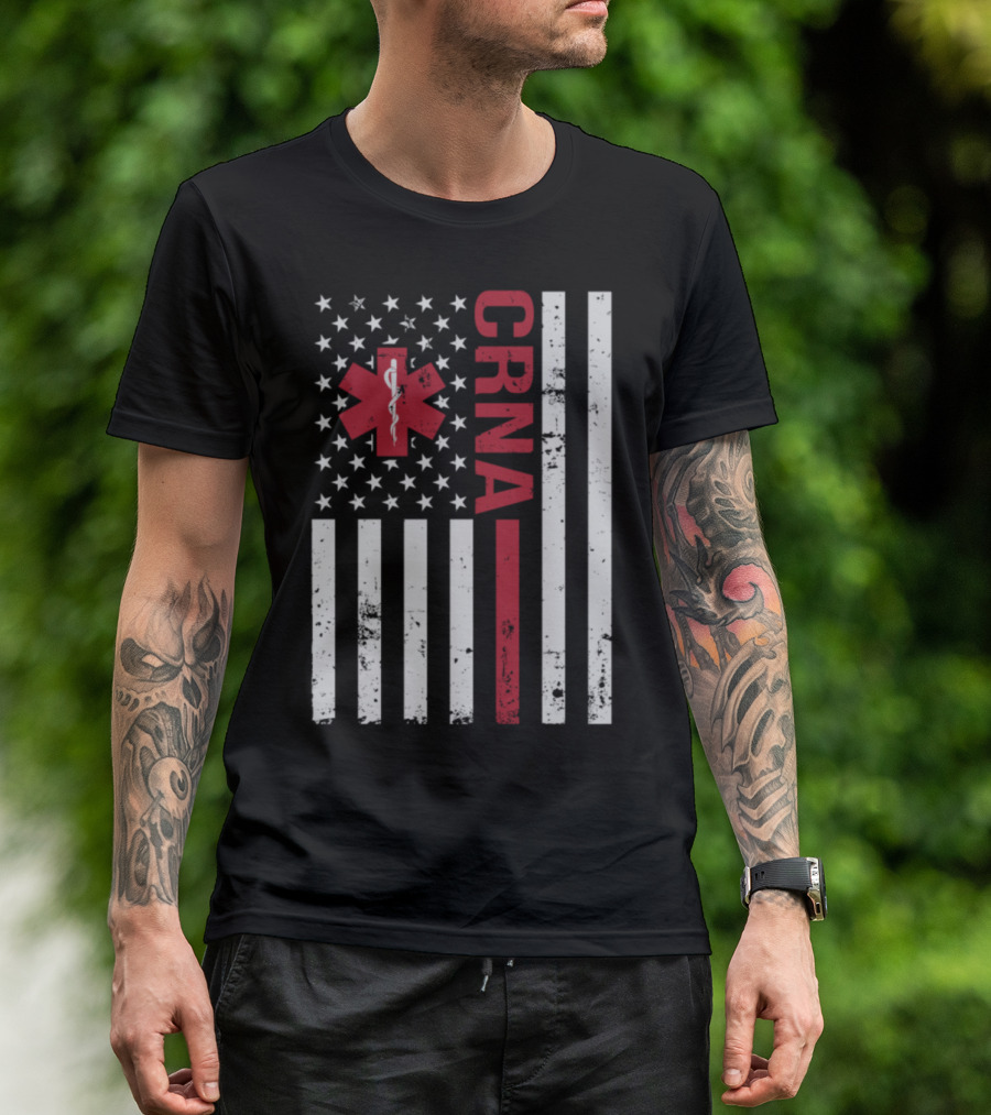 CRNA Certified Nurse Anesthetist American Flag Star Of Life T-Shirt