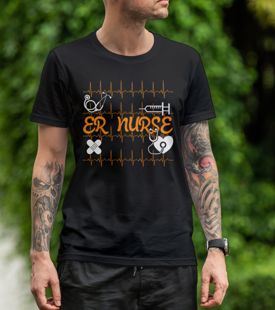 ER Nurse Stethoscope EKG Syringe Bandage T-Shirt