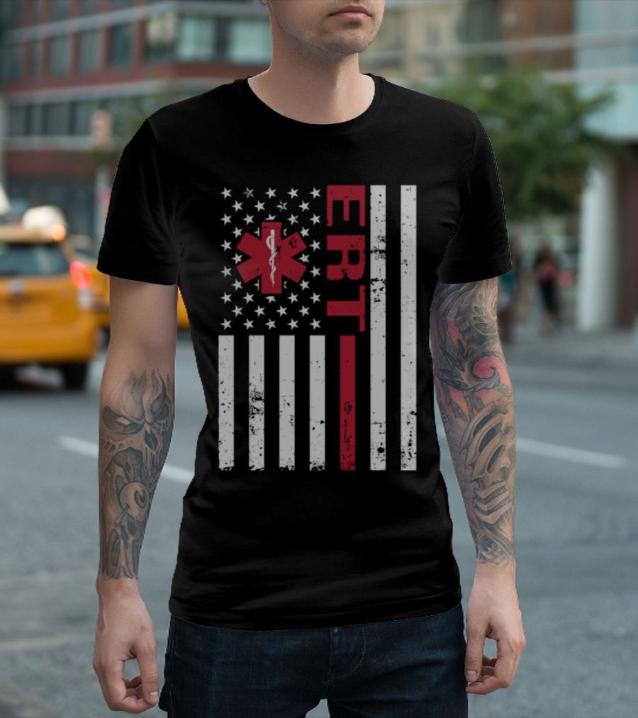 Ert Emergency Room Technician American Flag EMT T-Shirt