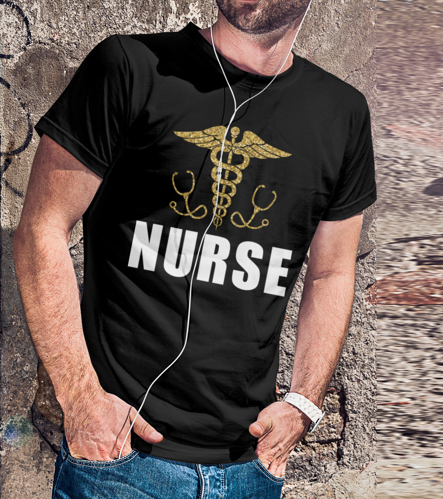 Nurse Golden Caduceus Stethoscope T-Shirt
