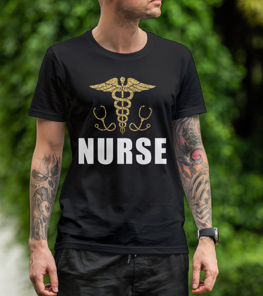 Nurse Golden Caduceus Stethoscope T-Shirt