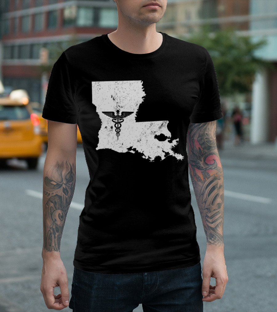 Louisiana CNA Nursing Graduation Caduceus Map T-Shirt