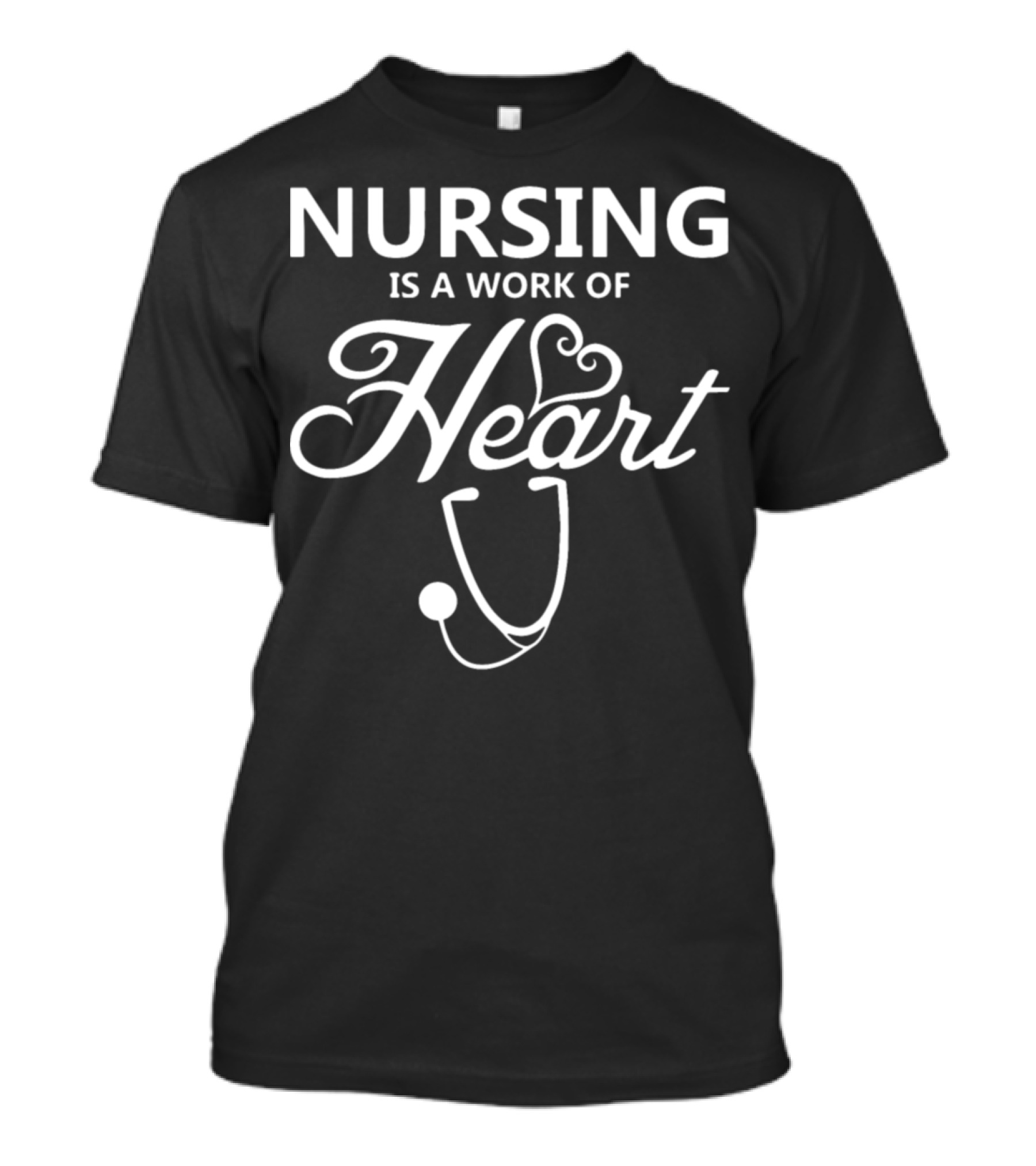 Nursing Is A Work Of Heart Black And White Stethoscope T-Shirt