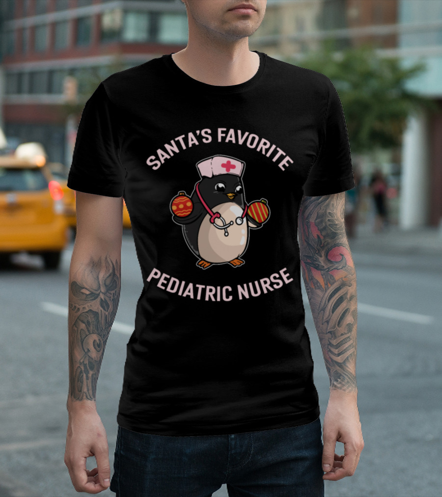 Santa's Favorite Pediatric Nurse Penguin Holiday Ornaments T-Shirt