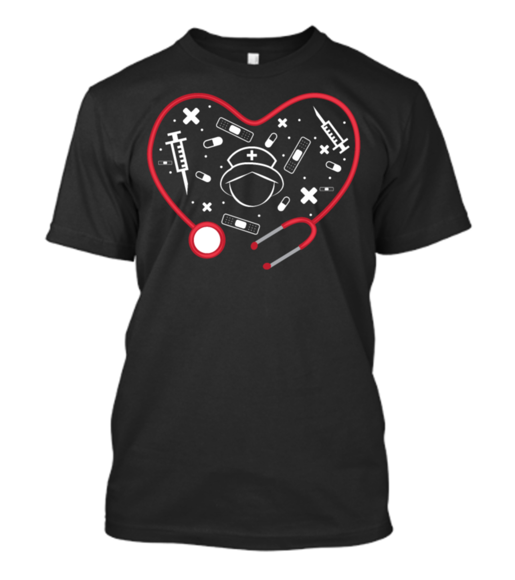 Funny Nurse Girlfriend Idea Stethoscope Heart Syringe Pills Bandages T-Shirt