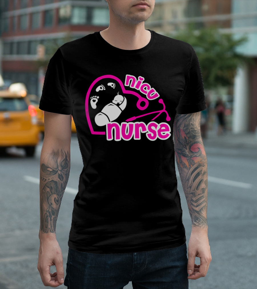 Nicu Nurse Heart Baby Footprints Stethoscope T-Shirt