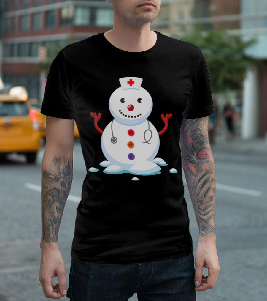Nurse Snowman with Stethoscope and Nurse Hat T-Shirt