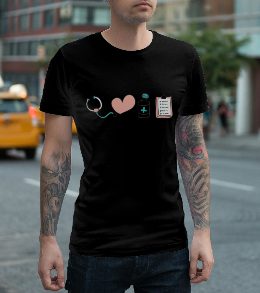 School Nurse Stethoscope Heart Medicine Clipboard T-Shirt