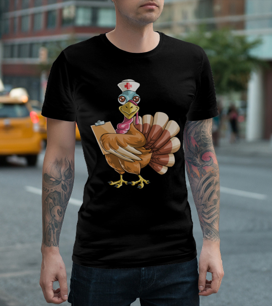 Thanksgiving Nurse Turkey with Clipboard and Nurse Hat T-Shirt