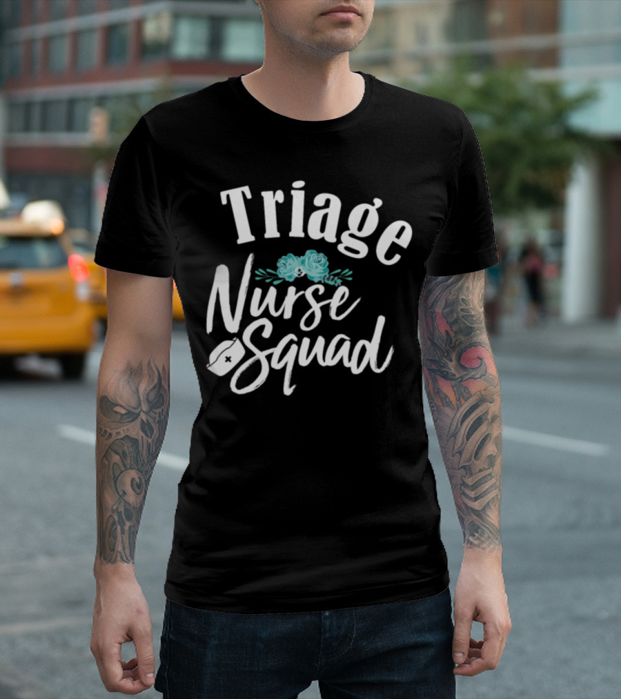 Triage Nurse Squad Floral Graphic with Nurse Cap T-Shirt