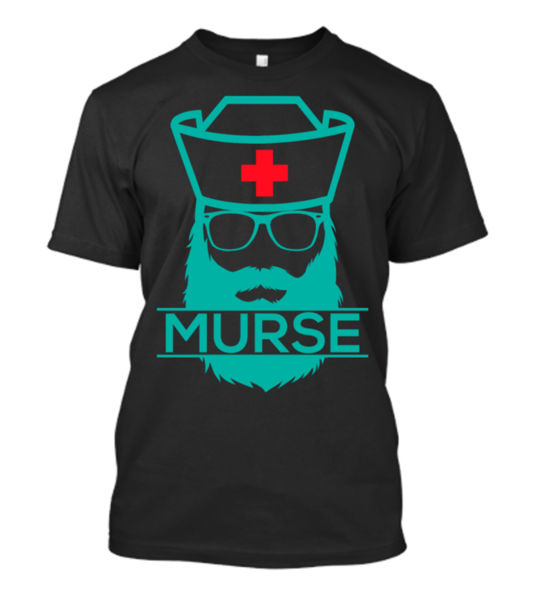 Murse Bearded Nurse Hat And Glasses With Red Cross Health Care Treatment T-Shirt