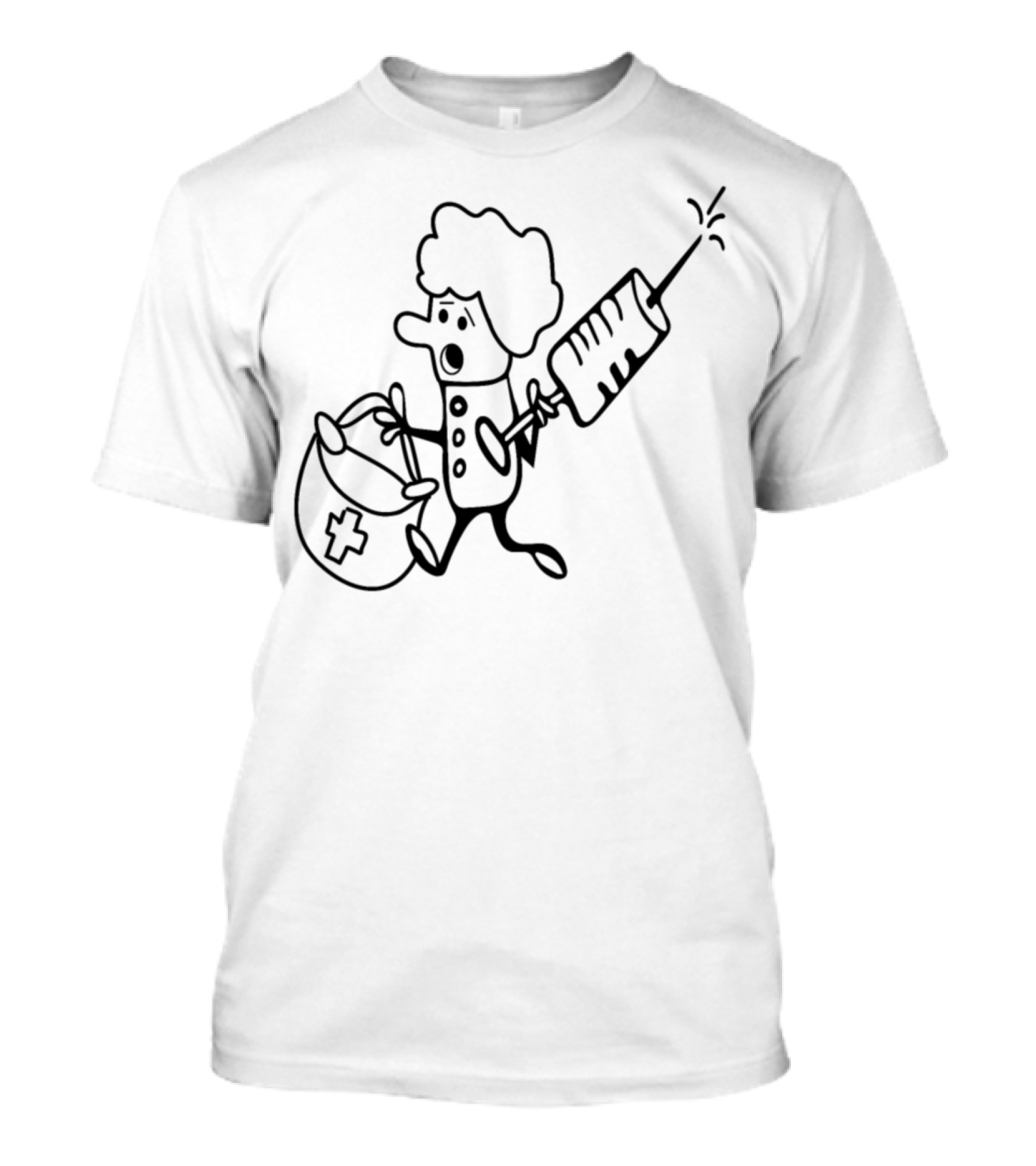 Nurse With Syringe Emergency Doctor Cartoon Character Medical Bag T-Shirt