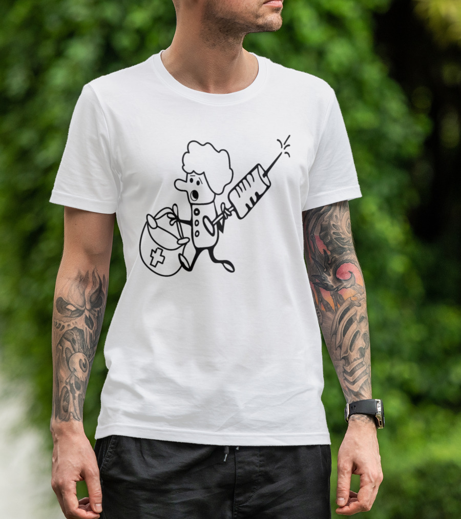 Nurse With Syringe Emergency Doctor Cartoon Character Medical Bag T-Shirt