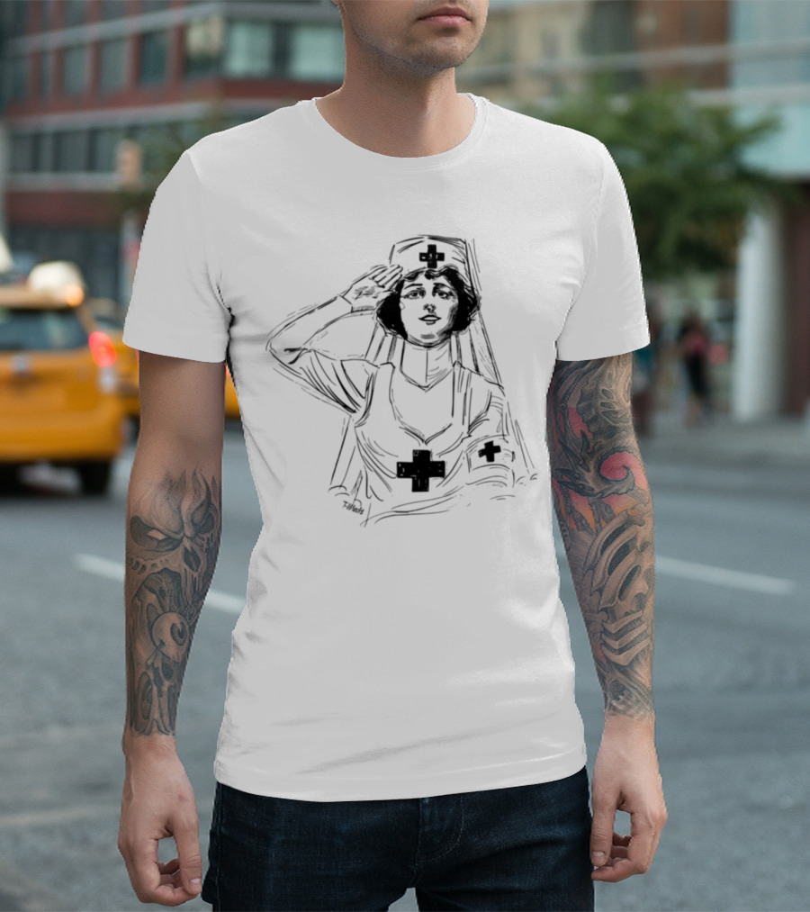 Patriot Nurse Salute with Cross Symbol Vintage T-Shirt