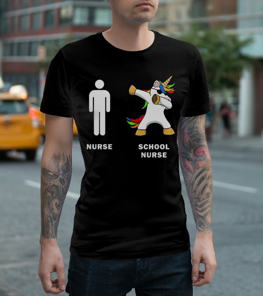 Nurse School Nurse Dabbing Unicorn T-Shirt