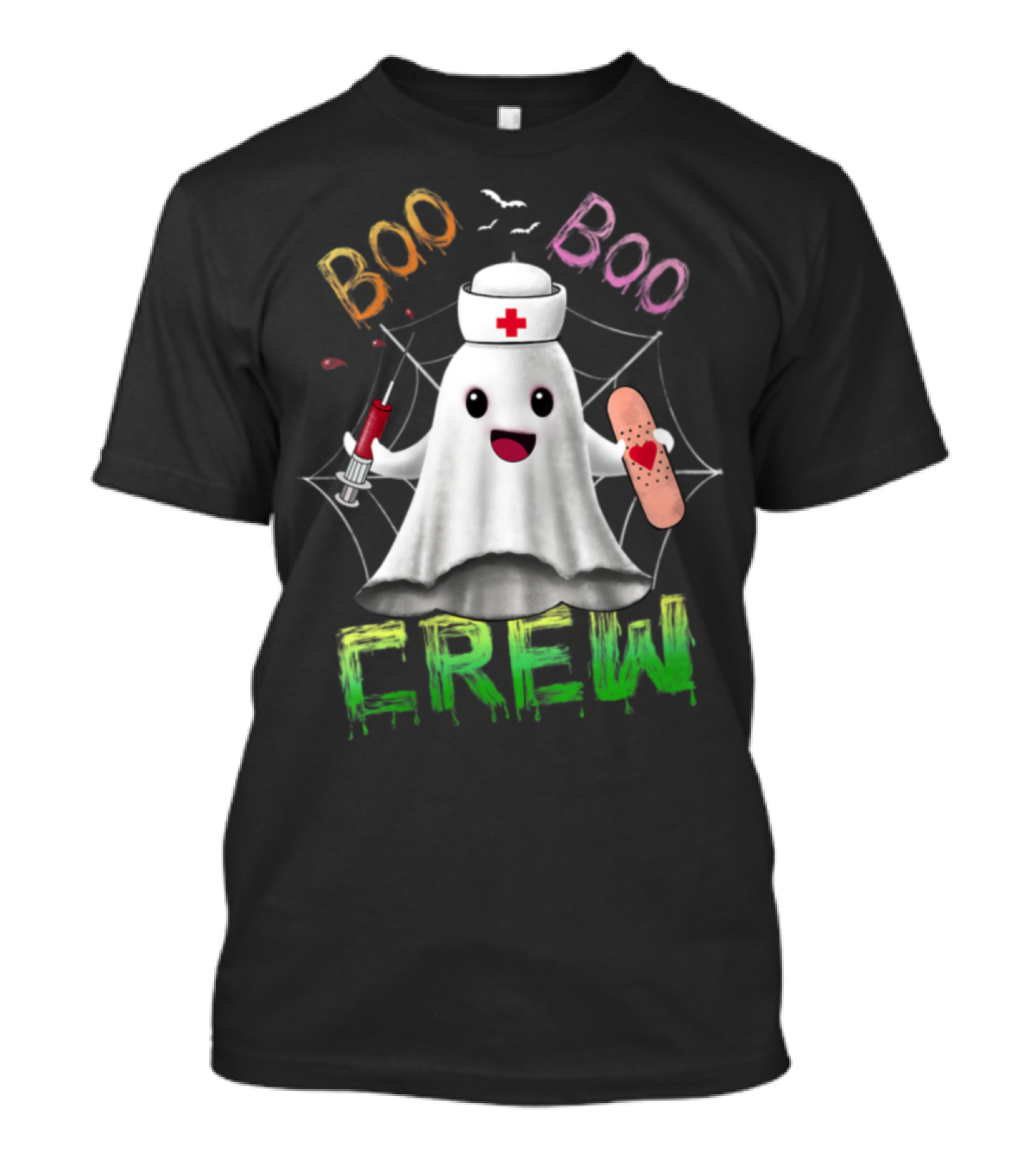 Boo Boo Crew Nurse Ghost With Syringe And Bandage On Spider Web T-Shirt
